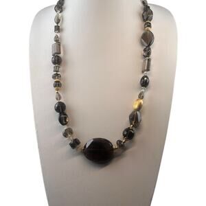 LUC Lucas Lameth Sterling Silver Vermeil Necklace 30" Clear & Smoky Quartz